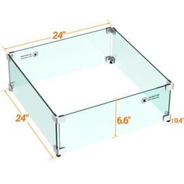 Skyflame 24 x 24 Inches Square Fire Pit Glass Wind Guard Replacement for Outdoor
