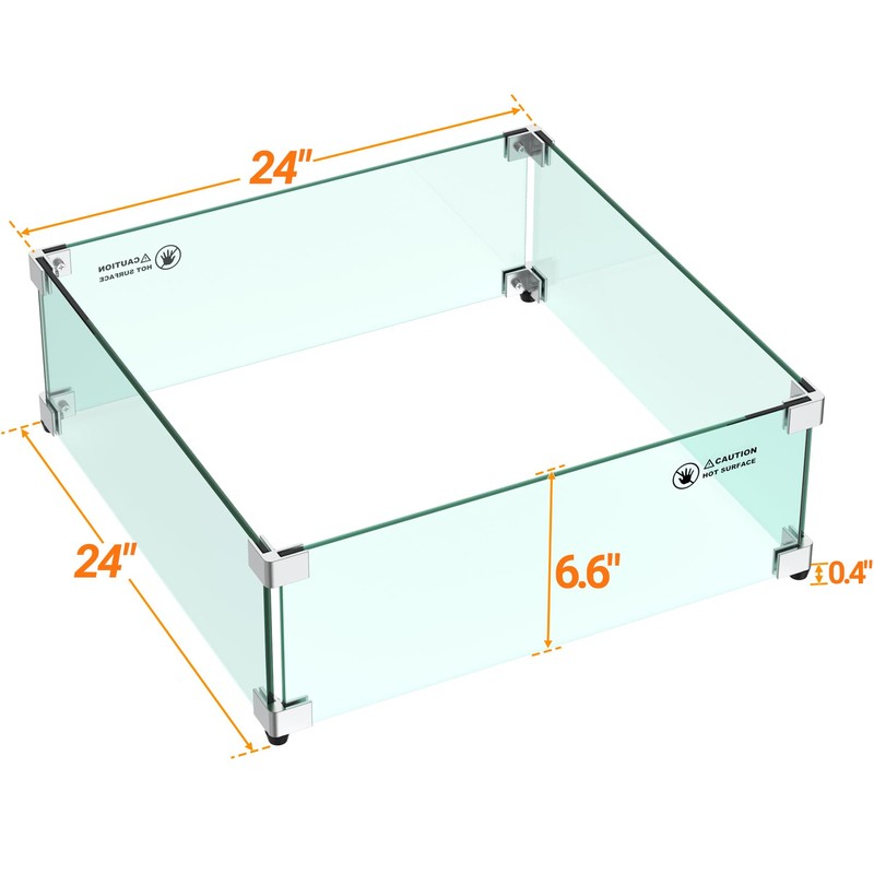 Skyflame 24 x 24 Inches Square Fire Pit Glass Wind