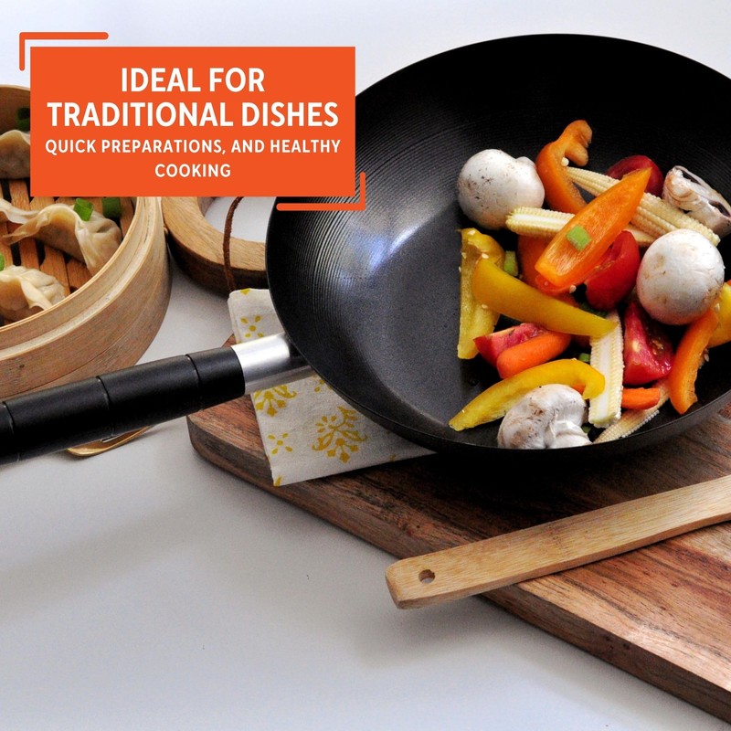IMUSA 9.5in Carbon Steel Nonstick Wok with Cool Touch Handle,