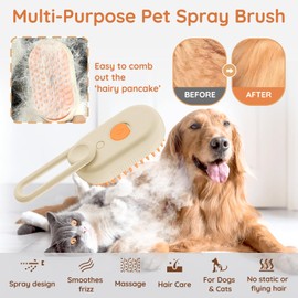 GKZ Cat Steam Brush, 3 in 1 Pet Comb for Massage, Cleaning, Shedding and Combing, Electric Mist to Prevent Flyaways for Home, Dogs and Cat Lovers - Khaki