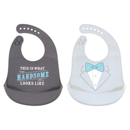 Little Treasure Unisex Baby Silicone Bibs, Gray Mint Handsome, One Size