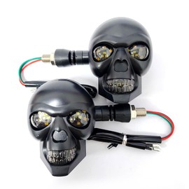 lekiliky 2PCS LED Motorcycle Turn Signal Light, Waterproof Skull Head Warning Light Decoration, 10 mm Screw Blinkers Indicator Replacement part (White for Constant On, Yellow for Turning