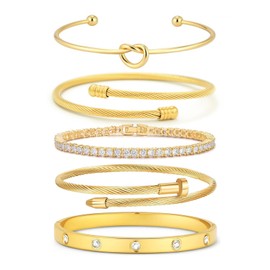 FAFUGA 18 K Gold Plated Love Bangle Bracelet Stack Cuff Jewelry for Women Jewelry Set for Women Gift with Box (style5)