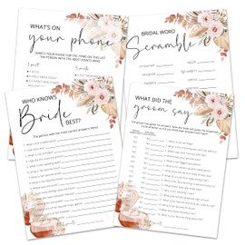 Bridal Shower Games Set - 4 Boho Wedding Games for 25 Guests - Includes Who Knows Bride Best, What Did The Groom Say - Love is in Bloom Bachelorette Party Favors - Fall Wedding Decor -02