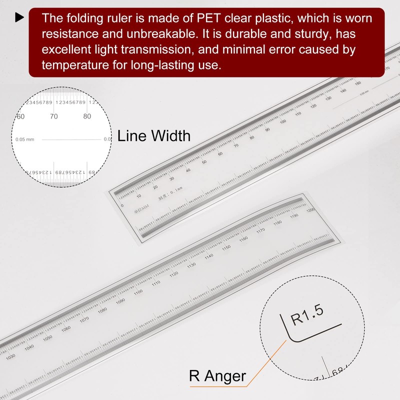 sourcing map Film Flexible Ruler 120cm 0.1mm Scale with R