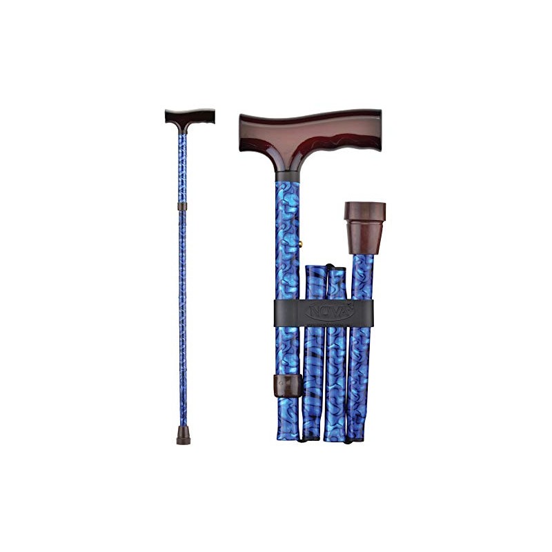 NOVA Medical Products Folding Walking Cane with Wood Grip Handle,