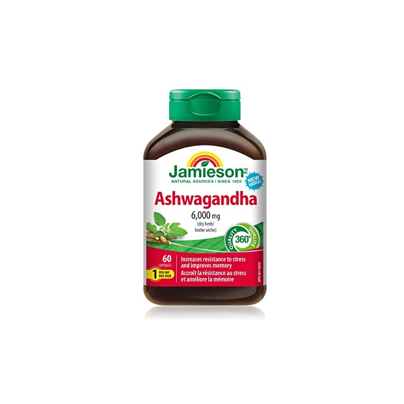 Jamieson Ashwagandha 6000 mg, Stress and Memory Support, 60 Count