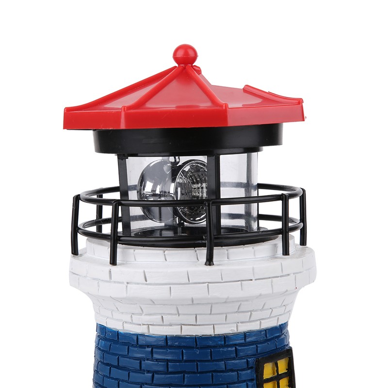 LED Solar Power Lighthouse Statue Rotating Outdoor Light Garden Yard