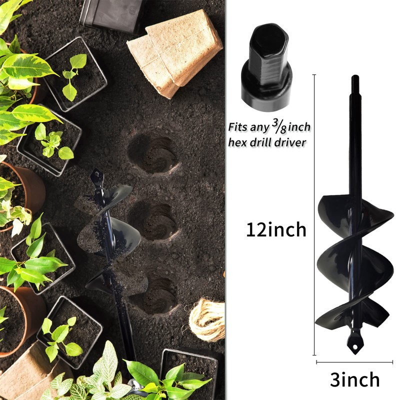 TCBWFY Garden Auger Spiral Drill Bit for Planting 3x12inch,Solid Core