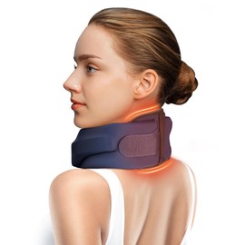 BETOVIN Heated Neck Brace Cervical Collar - Neck Support Brace with Heating Pad, Soft Foam Wraps Keep Vertebrae Stable and Aligned for Relief of Cervical Spine Pressure for Women & Men (L Size) Blue