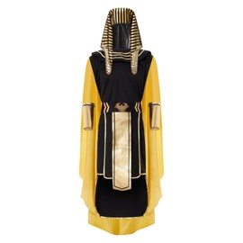 Felcia Egyptian Carnival Costume for Men Deluxe Pharaoh Costume Ancient King of Egypt Robe Arm Sleeves Headwear Necklace Outfit for Cosplay Costume (Black, XL)