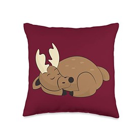 Kaisi Drawing, Snooze, Snooze, Dream Sleep, Dream Pajamas, Children's Snooze Light, Moose Sleep Throw Pillow, 16x16, Multicolor