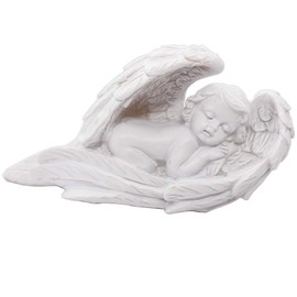 Wings Angel Cherub Statue Figurine Indoor Outdoor Guardian Home Garden Angel Sculpture Statuette Collection Memorial Remberance Grave site Statue(SLEEPING BABY ANGEL IN WINGS)