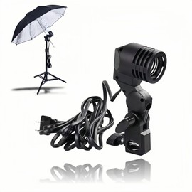 E27 Lamp Holder with Umbrella Bracket, 360° Adjustable Photography Light Stand Mount with 1.8M Cable & Switch, Nylon E27 Socket for Studio Video Recording, Live Streaming, and Continuous Lighting
