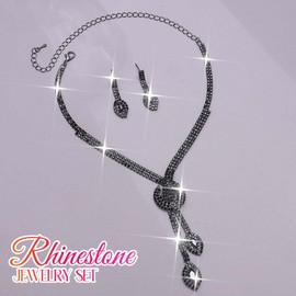 Unicra Black Rhinestone Bridal Wedding Jewelry Set Crystal Necklace Earrings Sets Formal Prom Costume Jewelry Sets for Women and Brides (Black)