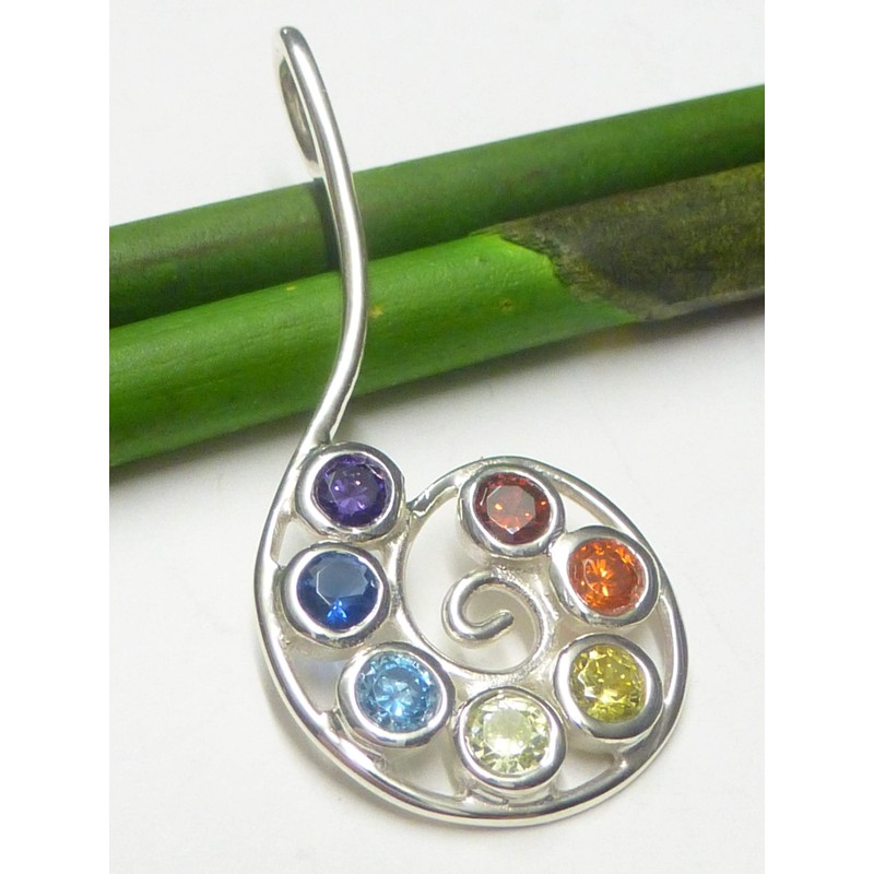 Chakra Pendant Silver Spiral with Cubic Zirconia Stones Made of