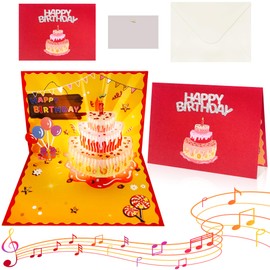 [RISOUHE] Birthday Card, Birthday Card, Melody Included, Greeting Card, Message Card, Fashionable, Glowing, Music and Light, 3D Pop-up Card, Folded, Happy Birthday Card, Envelope Included, 3D Blessing