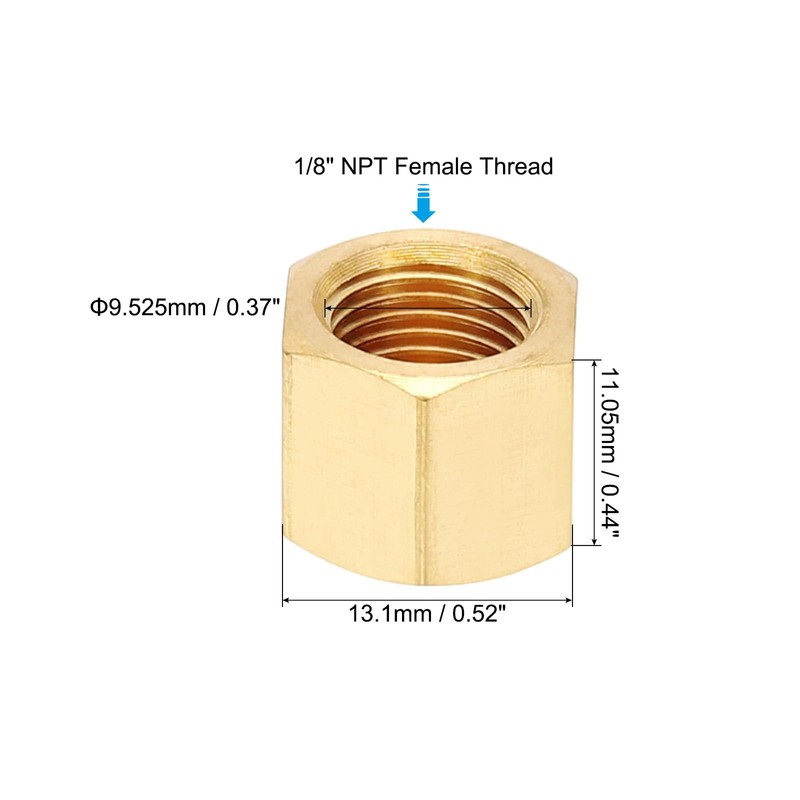 PATIKIL 1/8" NPT Female Brass Pipe Fitting Cap, 5Pcs Outer