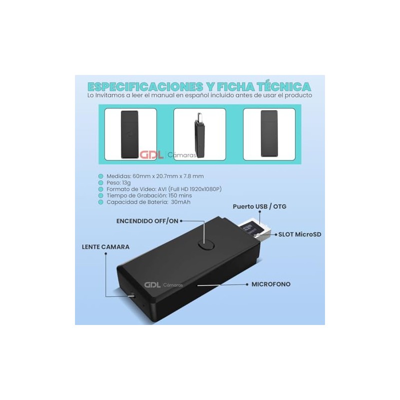 Camara Espia Memoria Flash USB, Grabacion 1080P HD, Camara Oculta