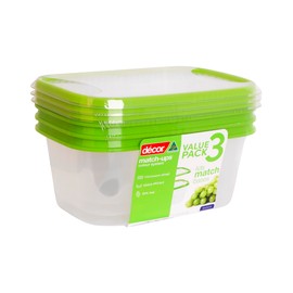 Décor Match-Ups Basics Oblong Storer, Green, 1.5 Litre Capacity (Pack of 3)