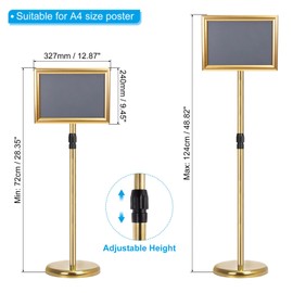 PATIKIL 11.7"x8.3" Adjustable Poster Sign Stand, Rotatable Sign Holder Stand Business Advertising Menu Guide Holder with Base A4 Frame Floor Standing Display Stand Straight Corner, Golden