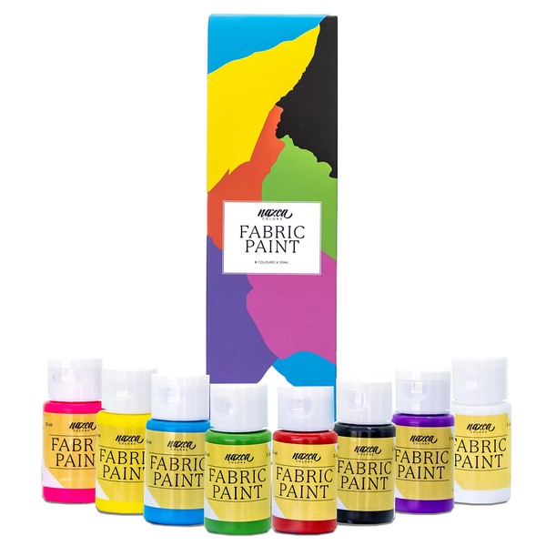Nazca Colors Permanent Fabric Paint Set – 8 Colours x 30ml – Washproof Acrylic Textile Paint ideal for Painting Clothes, Leather, T-shirts, Jeans, Bags, Sneakers – Great Coverage Capacity