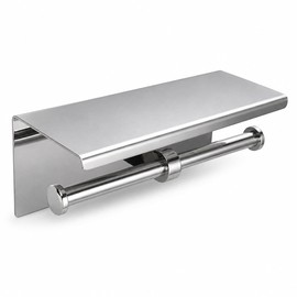 Dual Roll Toilet Paper Holder with Shelf – Stainless Steel Wall-Mount Phone Storage Rack for Bathroom & Kitchen