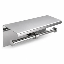 Dual Roll Toilet Paper Holder with Shelf – Stainless Steel Wall-Mount Phone Storage Rack for Bathroom & Kitchen