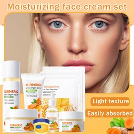 9 Pcs Turmeric Skincare Set with Moisturizing Facial Cleanser,Toner,Face Serum, Face Cream, Eye Cream,Travel Size Lip Balm and 3 Hydrating Face Sheet Masks Skin Care Set