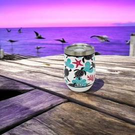 Biddlebee 12oz Insulated Wine Tumbler with Lid – Funny Gift for Women – Spill-Proof Stainless Steel Travel Cup – Birthday or Holiday Gift - Sea Turtles