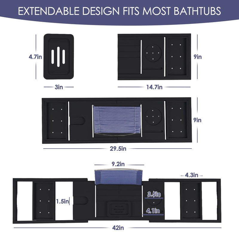 Foldable Bathtub Caddy Tray, Bamboo Bath Tub Tray Table for