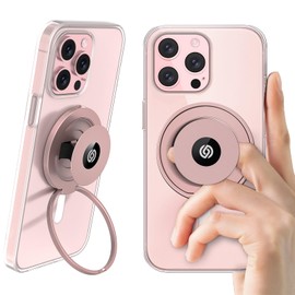 EWA MagOne Ultra (Plate Edition) Phone Grip Stand with Leather Finger Strap, Removable Magnetic Ring Holder Kickstand Loop, Double-Sided Magnetic Accessories for Phone-Rosegold