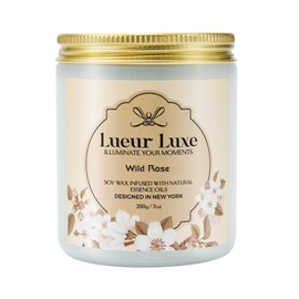 Lueur Luxe Wild Rose Scented Soy Wax Candle - 7oz | Aromatherapy Infused with Natural Essential Oils | Relaxing Home Fragrance