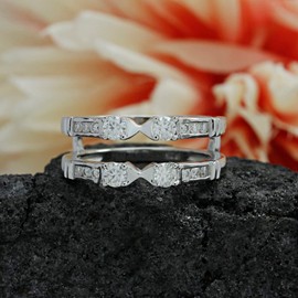 SAVEARTH DIAMONDS 3/5 cttw Round Lab Created Moissanite Diamond Wedding Enhancer Guard Ring In 14K White Gold Over Sterling Silver (D Color,VVS1 Clarity) Size-7