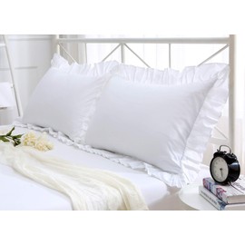 Ruffles Pillow Cases Shams Covers White Queen Size 2 Pack Egyptian Cotton Meaning4 20x30 inches Soft Thick