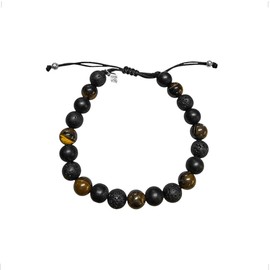 Agálea | Pulsera de Ojo de Tigre y Plata ley .925 para Hombre, Piedra Volcanica