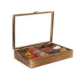 Wooden Spice Box, Decorative Storage Box with Wooden Spoons & 12 Containers Organiser Spice Fit Box for Kitchen, Pantry, Cupboard