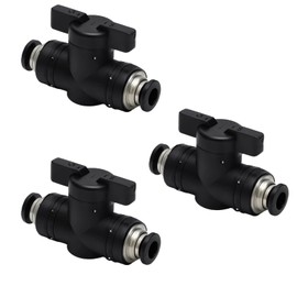 Pneumatic Connector 6 mm, Air Flow Control Valve with Quick Connection, Pneumatic Ball Valve with Shut-off Valve, Air Hose Fittings, Black for DIY, Car, Industry, Pack of 3