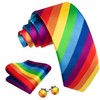 Barry.Wang Men Tie Set Rainbow Silk Necktie Pocket Square Cufflinks