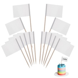VEGCOO 200 Pcs Blank Toothpick Flags, Cocktail Sticks Mini Food Labels Flags for Party Food, Cupcake Toppers, Cheese Labels, Fruit Salad, Baby Shower Names, Pub BBQ Party Supplies (White)