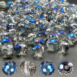 YINGLUBEN 70PCS Crystal Glass Beads for Jewelry Making, Crystal 10mm Round 96 Faceted Sparkling Glass Beads Bulk for Craft Necklace Bracelet Earring(Transparent Blue)