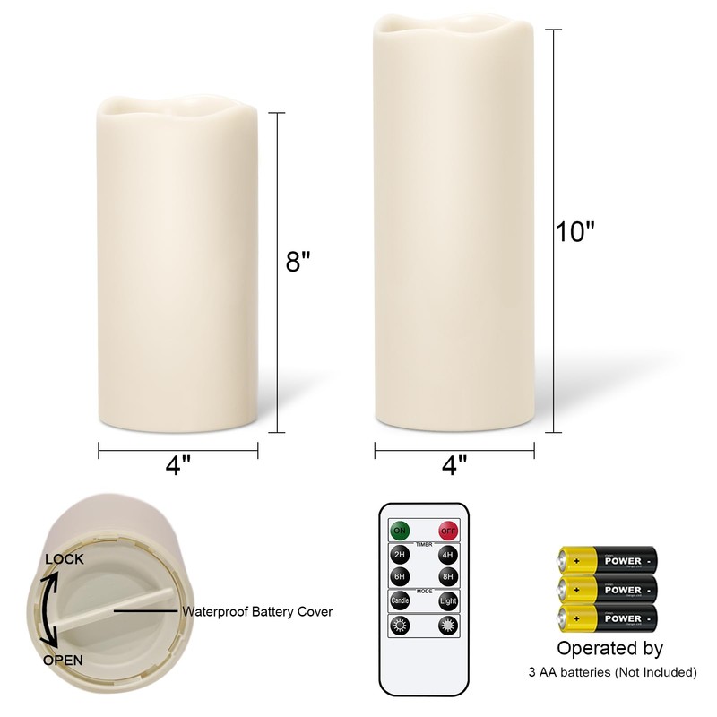 GenSwin Outdoor Candles with Remote Timer for Lanterns, 2 Pack