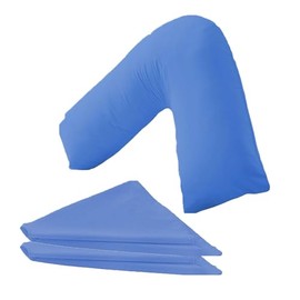BuzzBuy V shaped pillowcase cover,Pack of 2 100% Poly-cotton Back & Neck Support Orthopaedic Pregnancy/Nursing V Pillowcase cover only (Mid Blue)