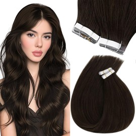 Sunny Hair Sunny Hair Tape in Hair Extensions Real Human Hair Invisible Remy Hair Extensions Tape ins for Women Dark Brown 16 inch 20Pcs 50G
