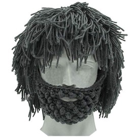 Creative Barbarian Knit Beard Hat Funny Knit Hat Wig Beanie Hat Beard Facemask Dark Grey