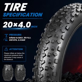 20x4.0 Fat Tire 20 Inch Fat tire ebike Tires High-Performance Wear-Resistant Tires for E-Bikes Snow 20x4 Heavy Duty ebike Tires Durable All-Terrain