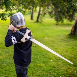 BestSaller 1426 Children's Knight Helmet Cymbal Hood with Folding Visor Made of Plastic, Knight, Warrior, Templar Titanium/Gold