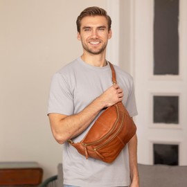 Gusti Freya Leather Belt Bag for Men and Women, Waist Bag, Festival Bag, Handbag, Leather, Brown 1, Retro