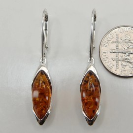 Amber America Genuine Cognac / Brown BALTIC AMBER Earrings 925 STERLING SILVER Leverback #1638