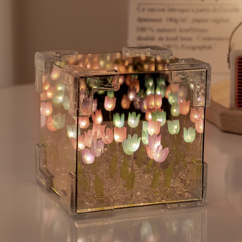 2 in 1 Tulip Cube Mirror Lamp LED Decorative Night